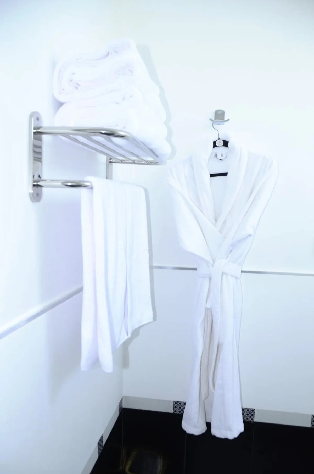 Bathrobe on the towel rail.